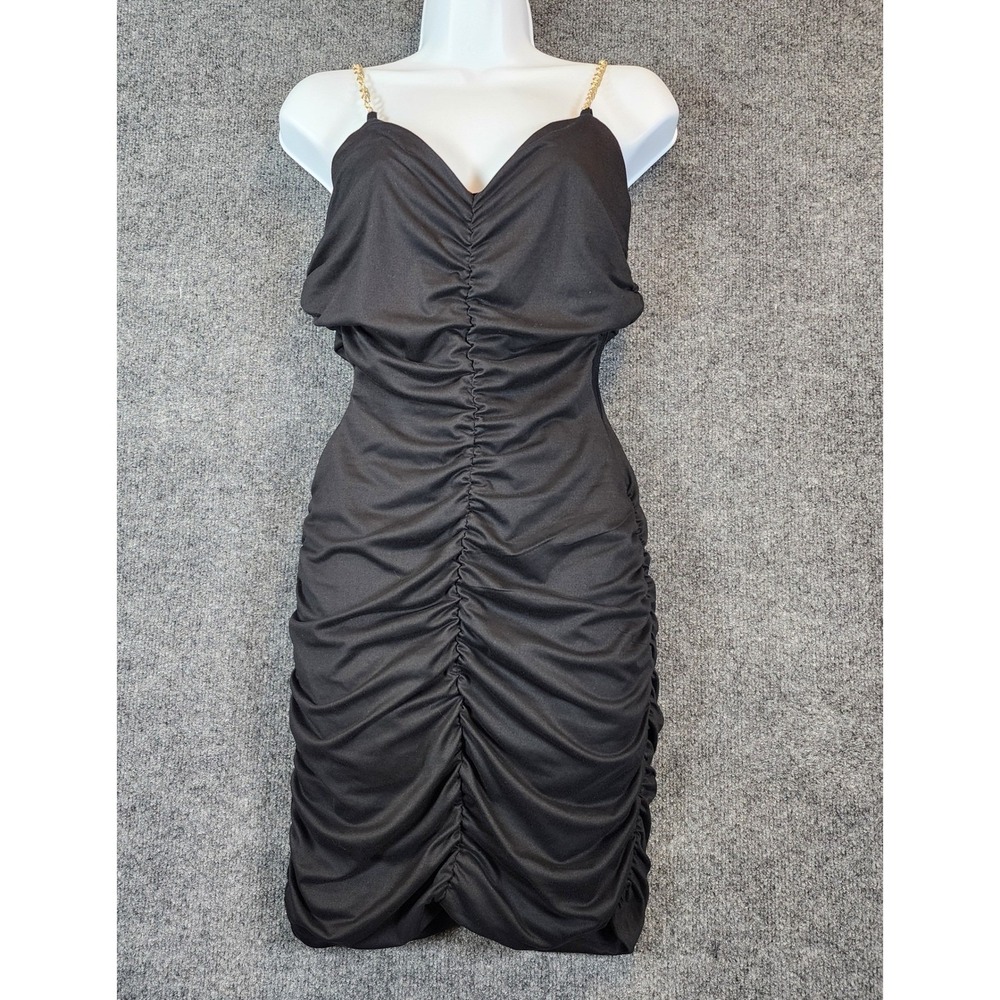 Almost Famous Women Y2K Baddie Clubwear Ruched Bodycon‎ Chain Strap Mini Dress M